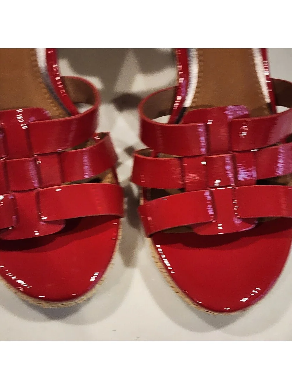 Donald J Pliner Red Patent Leather Espadrille Wedge Sandals Size 6.5